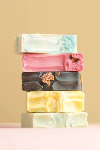Pastel Colored Handmade Soap Bars Close Homemade Toxic Free Natural — Stock Photo, Image