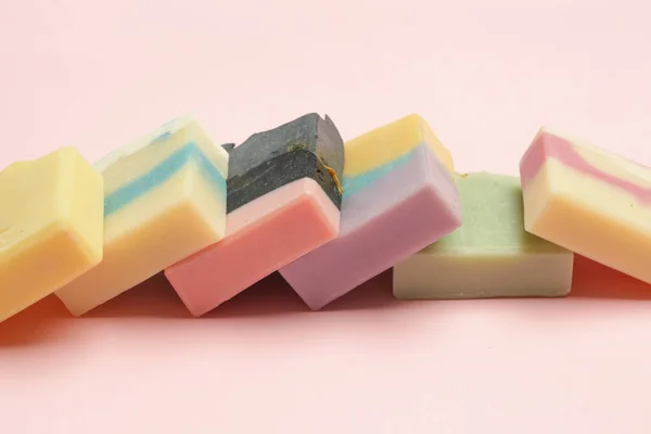Handmade Soap Bars Pink Background Homemade Toxic Free Natural Organic — Stock Photo, Image