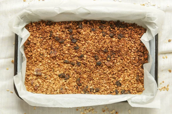 Homemade Granola Mixture Baking Tray Serie Photos — Stock Photo, Image