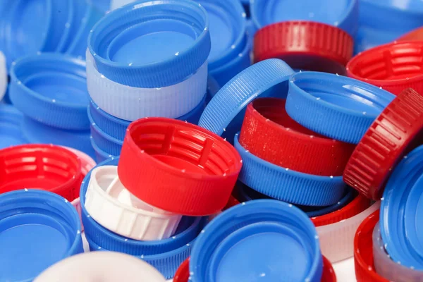 Haufen Von Plastikflaschenverschlüssen Bereit Für Das Recycling — Stockfoto
