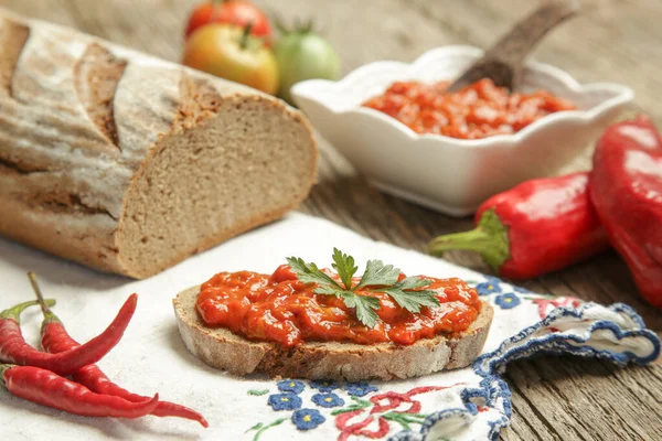 Verdura Arrosto Spalmata Con Pane Concetto Cibo Fatto Casa — Foto Stock