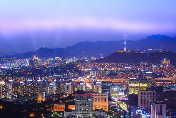 Soul Město Krásná Noc Korea Seoul Tower Západu Slunce — Stock fotografie