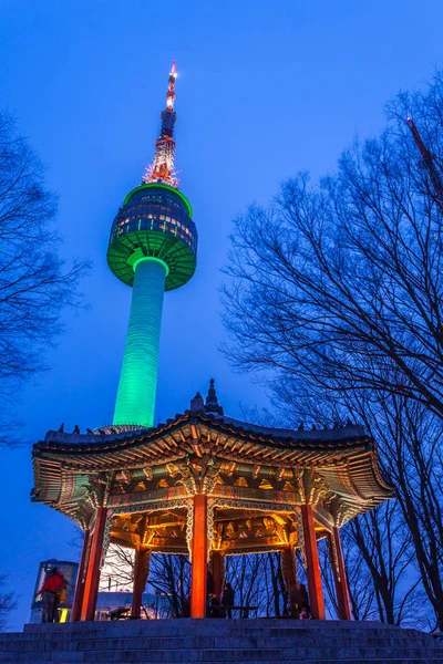 Seoul Februari 2015 Namsan Toren Bij Nacht Seoul Tower Paviljoen — Stockfoto