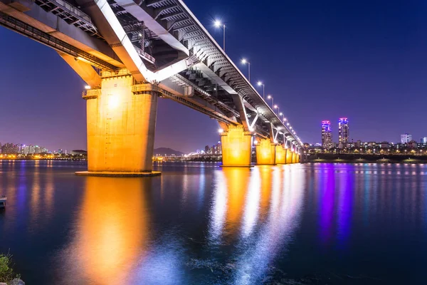 Cheongdam Мост Cheongdamdaegyo Является Хань Речной Мост Ночью Сеуле Южная — стоковое фото