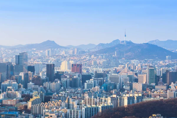 Seoul city och Downtown skyline i antenn, Sydkorea — Stockfoto