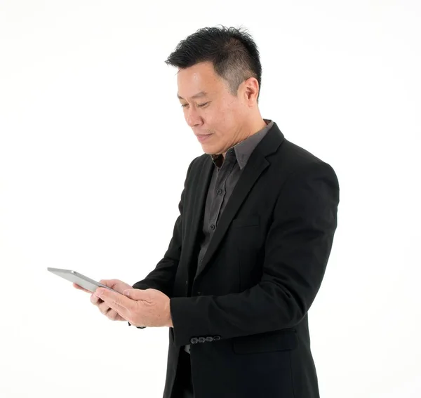 Retrato de homem de negócios olhar para tablet para procurar informações iso — Fotografia de Stock