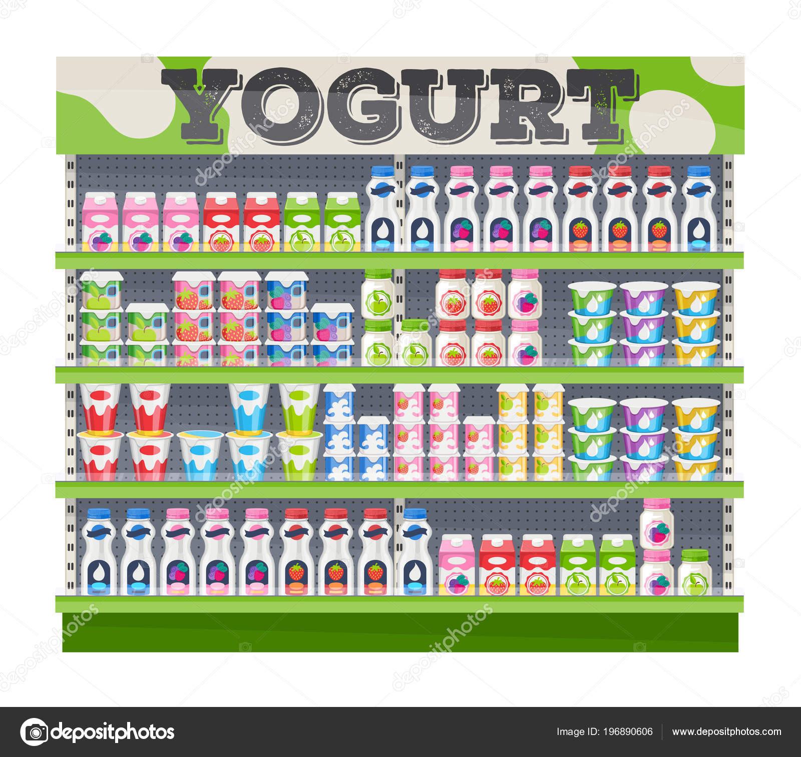Supermarket shelf display with yogurt. Stock Vector Image by ©rea_molko