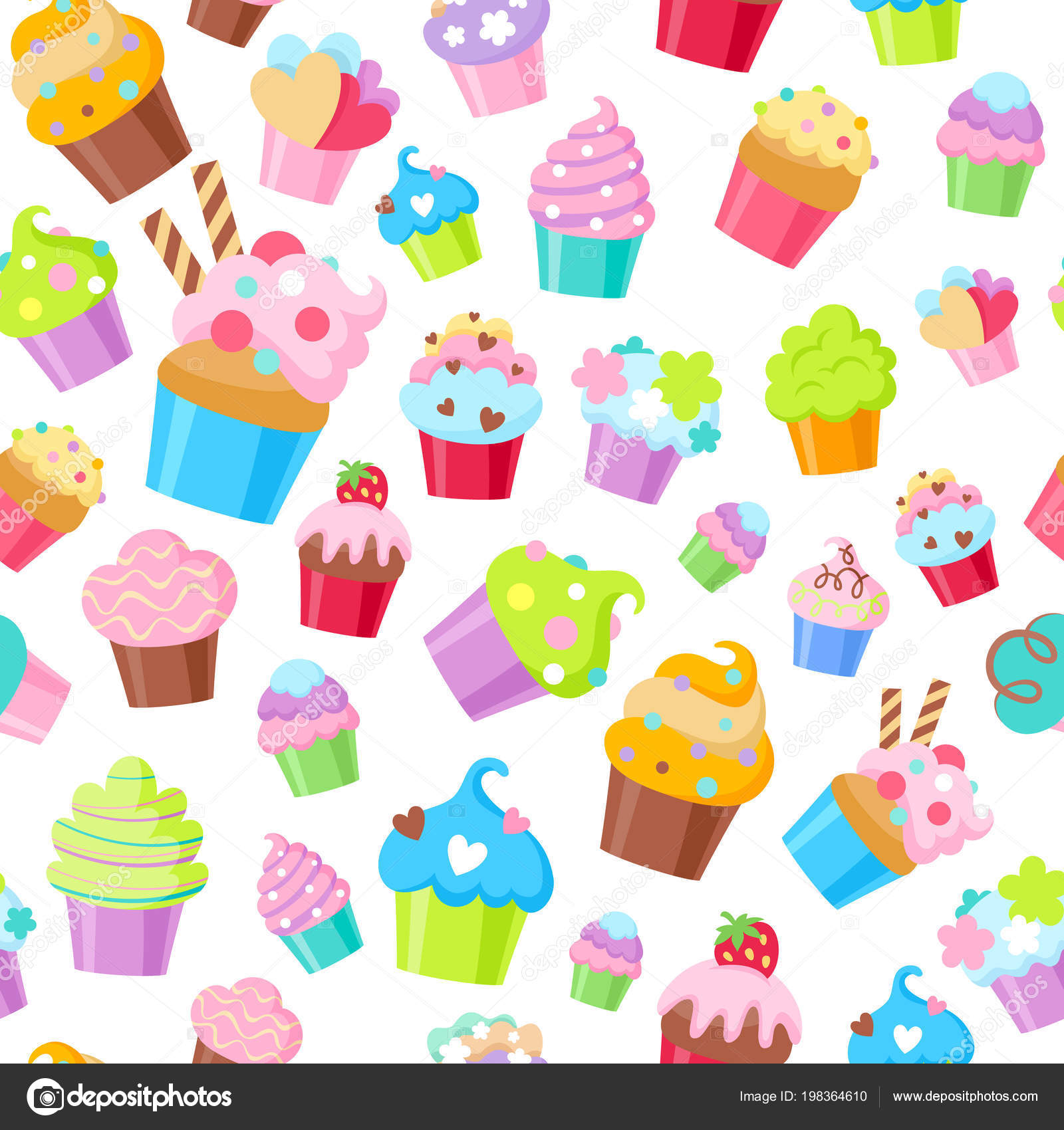 Cupcakes Vector Seamless Pattern Background Stock Vector