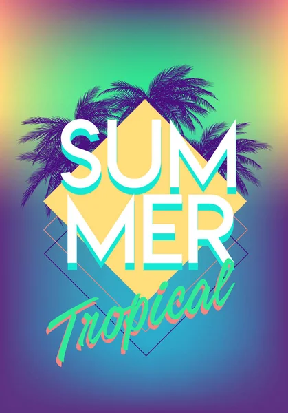 Sommer Tropischen Hintergrund Mit Palmen Himmel Und Sonnenuntergang Sommerplakat Flyer — Stockvektor