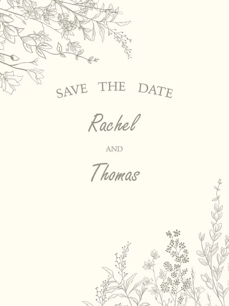 Speichern Sie Das Datum Hochzeitseinladungskarte Vorlage Dekorieren Mit Handgezeichneten Kranz — Stockvektor