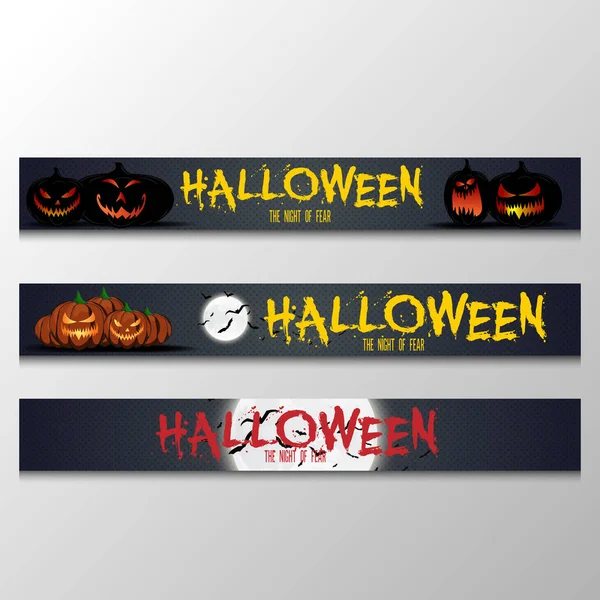 Cartoon Halloween Banners Set Grunge Estilo Horizontal Halloween Banners Com — Vetor de Stock