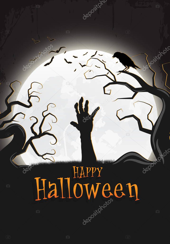 Halloween Sale vector banner with lettering and detailed engraving background. Pumpkin, crow, skull, cat hand drawn elements. Great for voucher, offer, coupon, holiday sale.