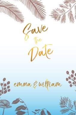 düğün daveti ve tarihi kaydetmek kartı şablonları beyaz arka plan üzerinde siyah kontur çizgilerle çizilmiş Lily vadi çiçek el ile. Güzel çiçek vektör çizim.