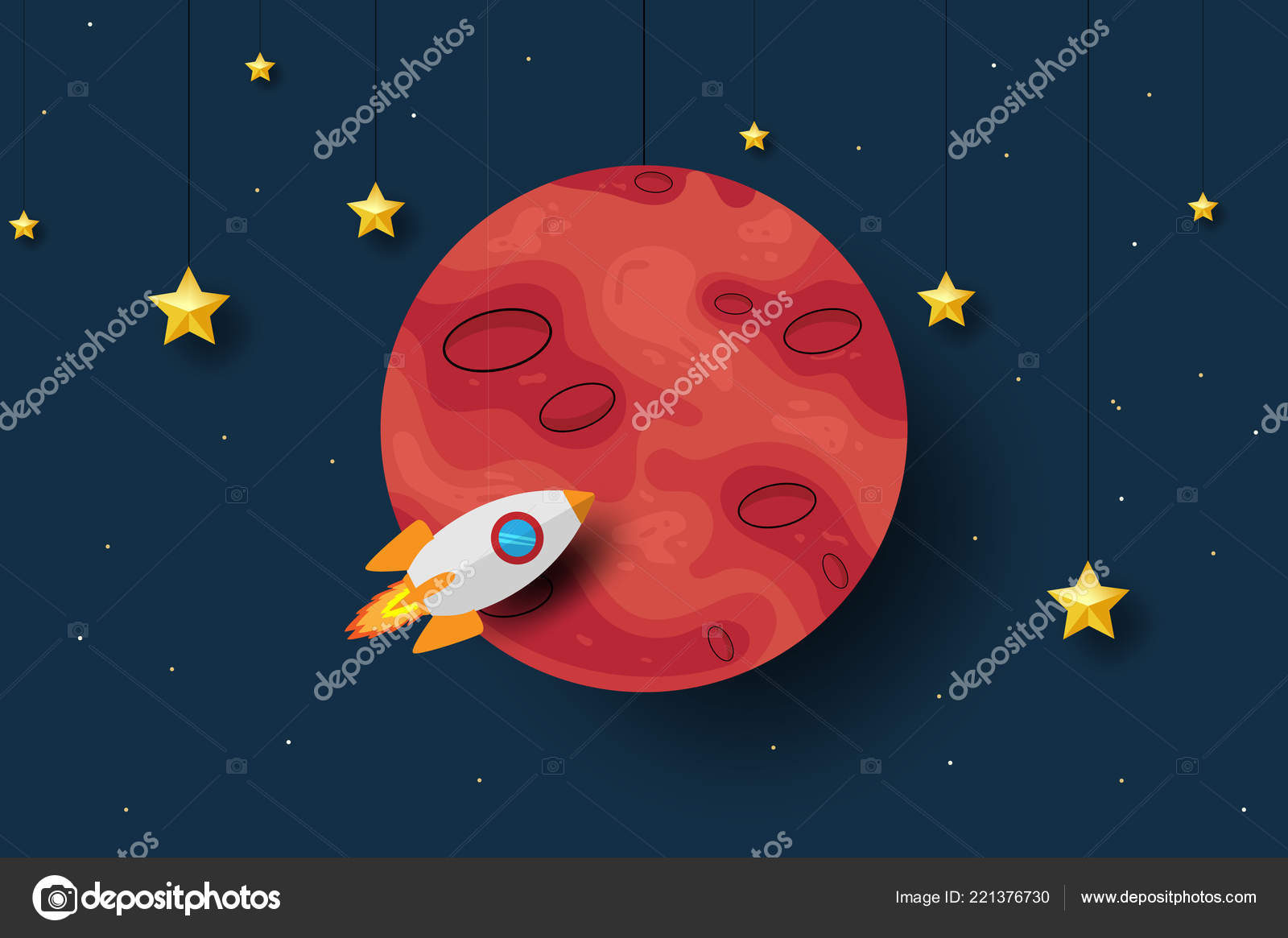 Mars Planet Rocket Paper Art Design Background Cute Design Cartoon Stock  Vector Image by ©evrimdoga #221376730