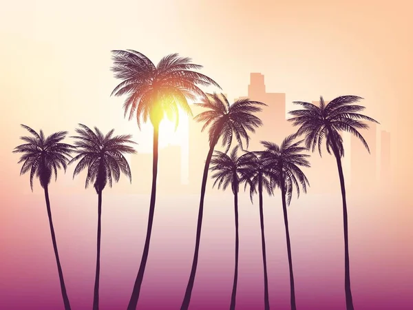 Los Angeles Skyline Mit Palmen Vordergrund — Stockvektor