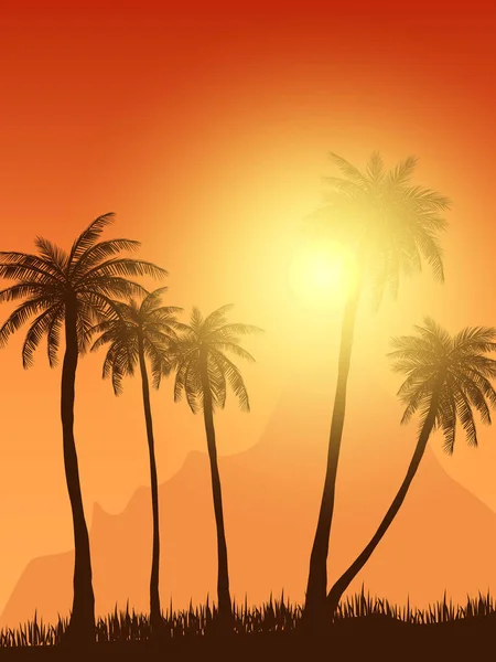 Palmeras Verano Escena Del Atardecer Ilustración Vectorial Eps — Vector de stock