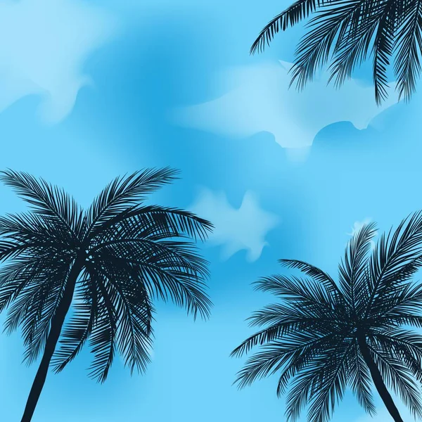 Tropic palmiye ağaçları günbatımı gökyüzü karşı satır. Uzun palmiye ağaçları silüeti. Tropic akşam manzara. Gradyan rengi. Vektör çizim. EPS 10