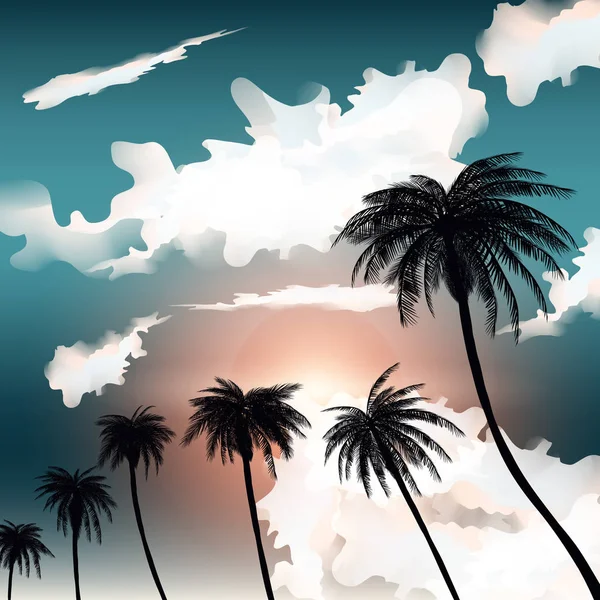 夏やし 夕日と熱帯の背景 夏ポスター フライヤー 招待状 ベクトル イラスト Eps — ストックベクタ