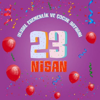 Vektör çizimi cocuk baryrami 23 nisan, Çeviri: Türk 23 Nisan Ulusal egemenlik ve çocuk gün, Türk tatil için grafik tasarım