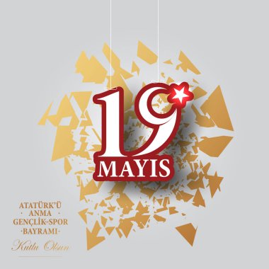 vektör çizim 19 Mayıs Ataturk'u Anma, Genclik ve Spor Bayramiz, Çeviri: 19 Mayıs Atatürk ü anma, gençlik ve Spor Bayramı, tatil, çocuk logosu için grafik tasarım.