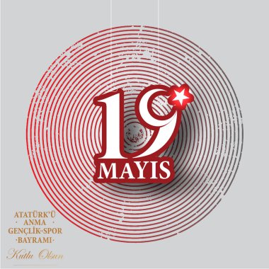 vektör çizim 19 Mayıs Ataturk'u Anma, Genclik ve Spor Bayramiz, Çeviri: 19 Mayıs Atatürk ü anma, gençlik ve Spor Bayramı, tatil, çocuk logosu için grafik tasarım.