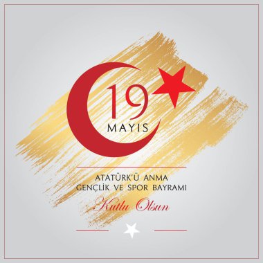 vector illustration 19 mayis Ataturk'u Anma, Genclik ve Spor Bayramiz , translation: 19 may Commemoration of Ataturk, Youth and Sports Day, graphic design to the Turkish holiday, children logo. clipart