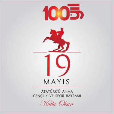 vektör çizim 19 Mayıs Ataturk'u Anma, Genclik ve Spor Bayramiz, Çeviri: 19 Mayıs Atatürk ü anma, gençlik ve Spor Bayramı, tatil, çocuk logosu için grafik tasarım.