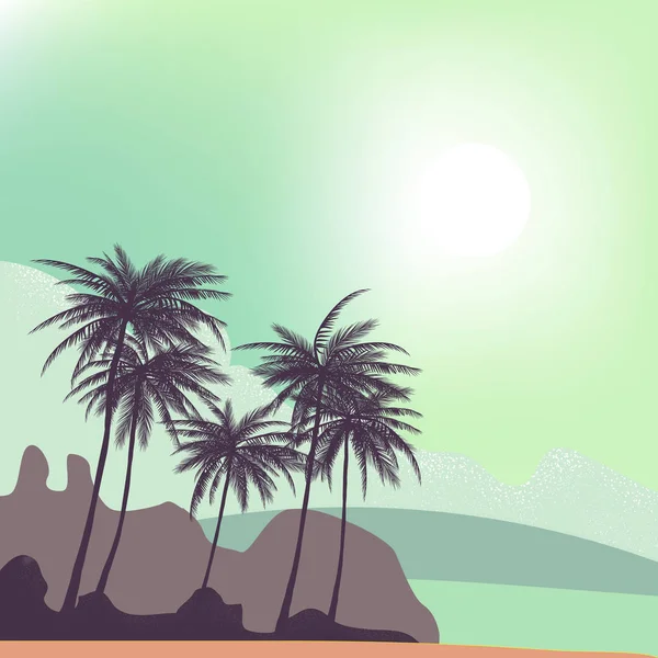 Letní Tropické Pozadí Sada Palmami Obloha Západ Slunce — Stockový vektor