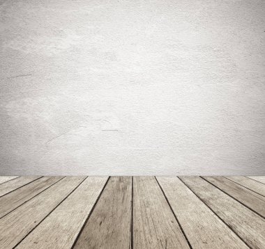 Kahverengi grunge çimento duvar ve perspektif vintage ahşap arka plan