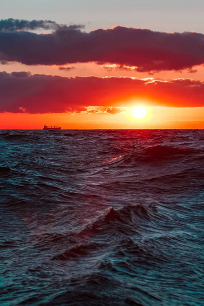 Pôr Sol Quente Romântico Sobre Mar Báltico Paisagem Calma — Fotografia de Stock