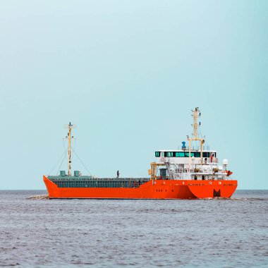 Turuncu bulker geçmiş kırmızı konteyner gemi Baltık Denizi hareketli