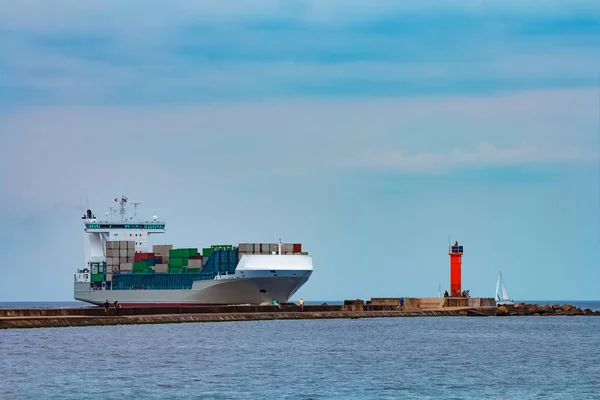 Grå Containerfartyg Logistik Och Produktion Import — Stockfoto