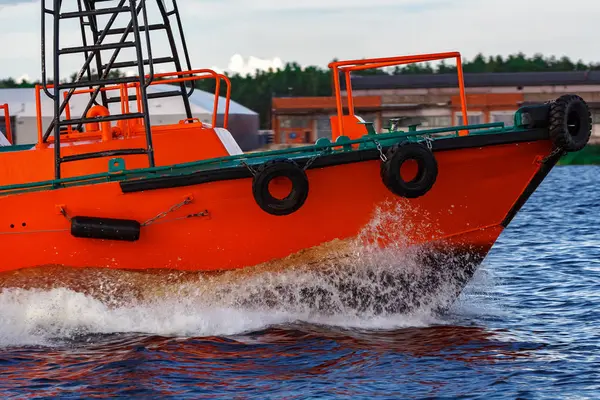 Orange Pilot Boat Moving River Europe Rescue Service — Stock Photo, Image