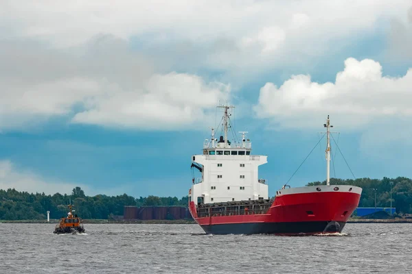 Novo Navio Carga Vermelho Que Desloca Para Estrangeiro Exportação Produtos — Fotografia de Stock