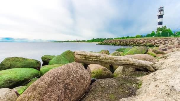 Vågbrytaren Dam Motion Timelapse Riga Stad Lettland Stone Wall Skydd — Stockvideo
