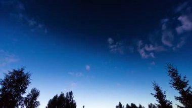 Gece mavi gökyüzü timelapse panorama yıldız ve bulutlar