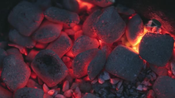 बारबेक्यू ग्रिल में लाल हॉट स्मोल्डर कोयला — स्टॉक वीडियो