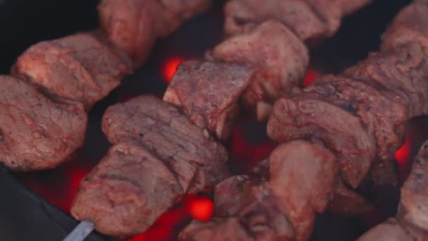 Hombre Cocina Barbacoa Parrilla Carne al aire libre — Vídeo de stock