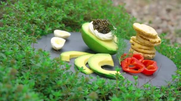 Caviar frais et fruits de mer Snack Nature morte — Video