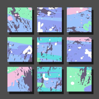 Parlak soyut çizimler ile kare arka planlar topluluğu. Dinamik kompozisyonlar kaotik vuruş, lekeleri ve sprey boya ile. Broşür, reklam, davetiyeler, kartpostallar ve diğer basılı ürünler için mükemmel