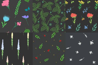 Şık Dikişsiz desen seti. Bitki ve çiçek. Tasarım türleri için kullanılan arka plan. Vektör çizim