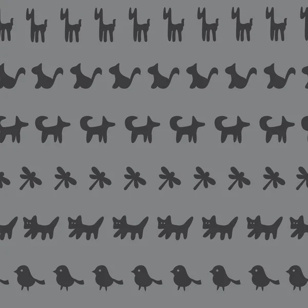 Patrón Sin Costuras Filas Animales Dibujos Animados Lindos Mascotas Ilustración — Vector de stock