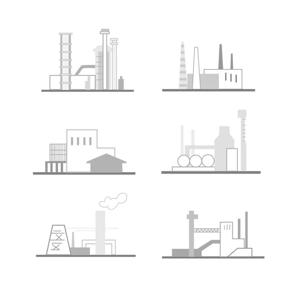 工業用の建物や構造物の画像 生産のテーマに組成のセットです 企業のアイデンティティの作成に適したロゴ — ストックベクタ