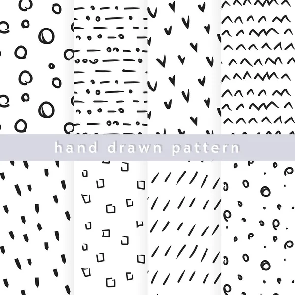 Collection Abstract Hand Drawn Seamless Patterns Use Various Types Design — Stock Vector