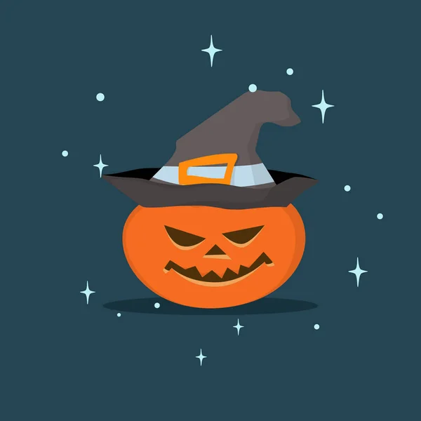Foto Halloween Con Una Calabaza Malvada Sombrero Bruja Sobre Fondo — Vector de stock