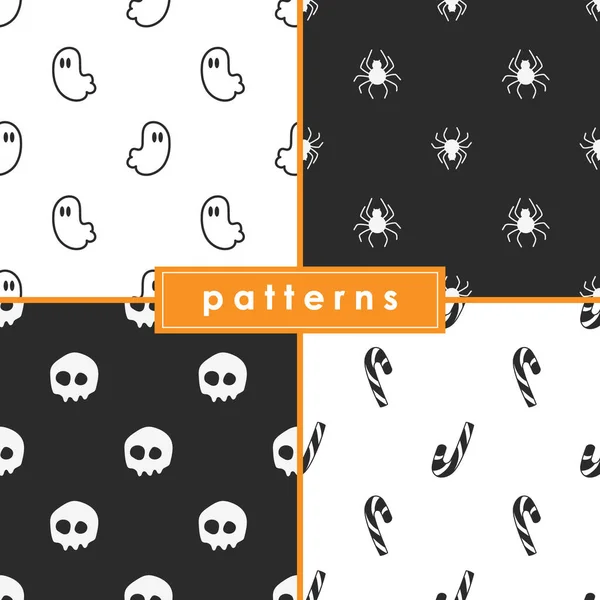 Collection Seamless Monochrome Patterns Celebration Halloween — Stock Vector