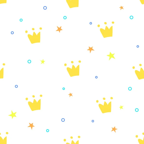 王冠と星と幼稚なシームレス パターン 子供たちの製品とデザインに最適 — ストックベクタ