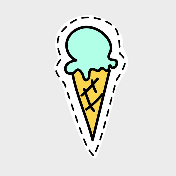 Delicious Horn Ice Cream Isolated Image Badge Sticker Patch Vector — Stock Vector