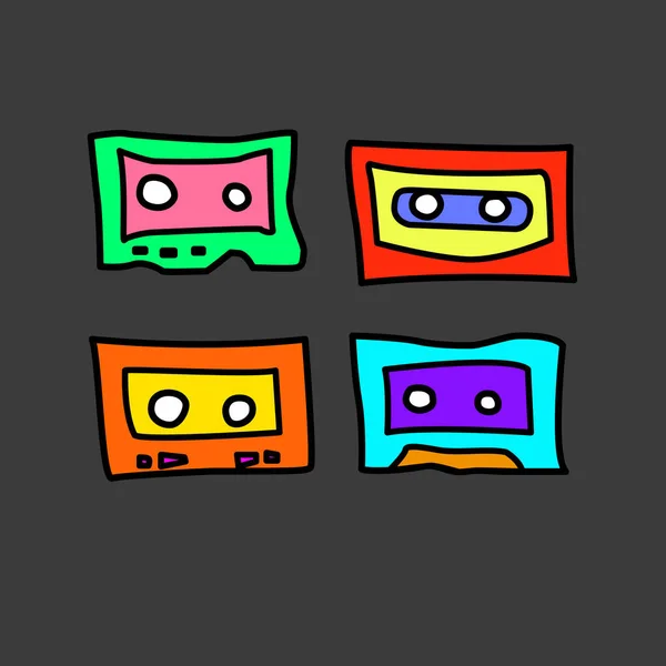 Collection Cartoon Audio Cassettes 1980S 1990S Great Typography Textiles Interior — Stock Vector