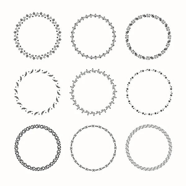 Vakantie Verzameling Van Vector Grafische Cirkel Frames Kransen Voor Kerstmis — Stockvector